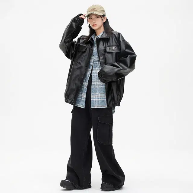 Bingfei Vintage PU Leather Jacket