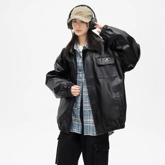 Bingfei Vintage PU Leather Jacket