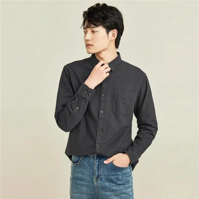 佐丹奴 简约纯色舒适百搭休闲长袖衬衫 男款