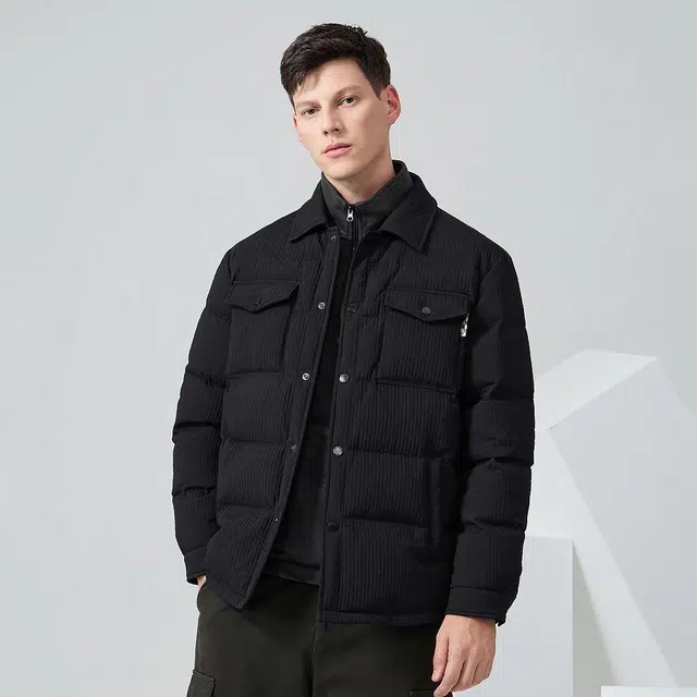 与狼共舞 时尚舒适保暖百搭鹅绒翻领羽绒服 男款
