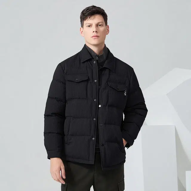 与狼共舞 时尚舒适保暖百搭鹅绒翻领羽绒服 男款