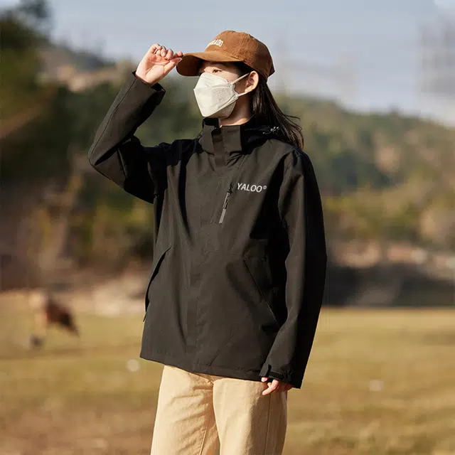 雅鹿  全天候系列户外登山徒步透气可拆卸抓绒内胆撞色连帽三合一  防风耐磨保暖防雨冲锋衣 男女同款