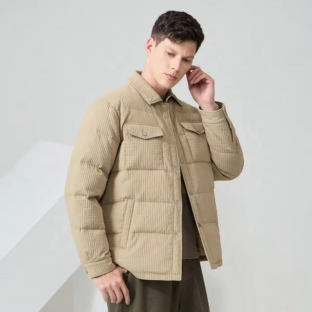 与狼共舞 时尚舒适保暖百搭鹅绒翻领羽绒服 男款