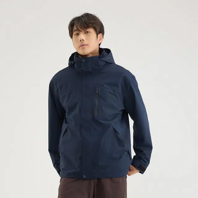 雅鹿  斜拉链宽松连帽  防水防风防紫外线透气耐磨保暖冲锋衣 男女同款 深蓝