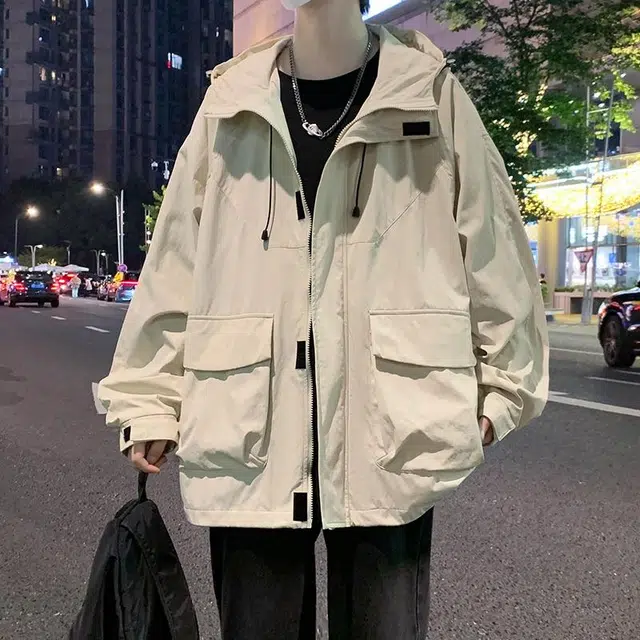 雅鹿 纯色宽松连帽百搭休闲简约夹克外套 男女同款 卡其色