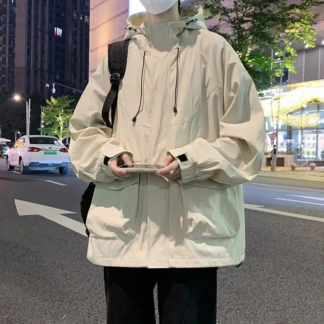 雅鹿 纯色宽松连帽百搭休闲简约夹克外套 男女同款 卡其色