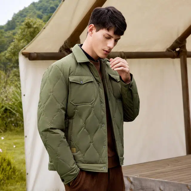 与狼共舞 百搭潮流休闲宽松纯色保暖加绒加厚菱格羽绒服 男款