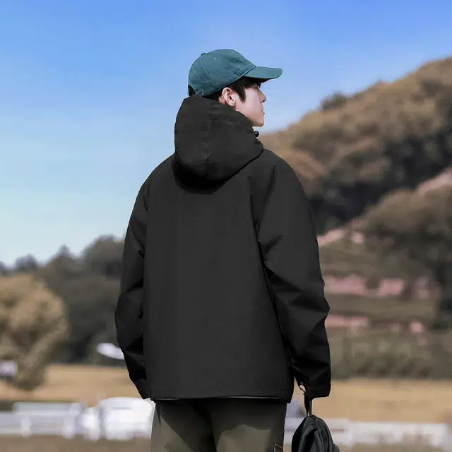 雅鹿  户外山系单层风壳宽松纯色连帽旅游登山  耐磨透气防水防风冲锋衣 男女同款