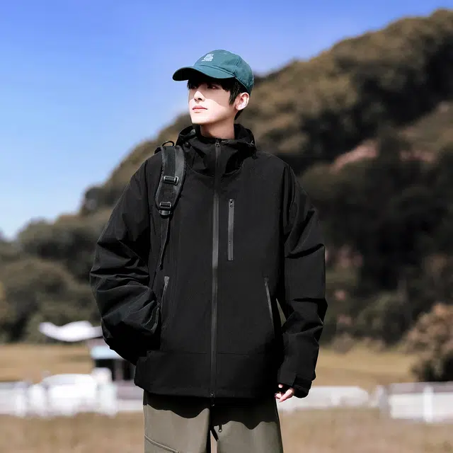 雅鹿  户外山系单层风壳宽松纯色连帽旅游登山  耐磨透气防水防风冲锋衣 男女同款