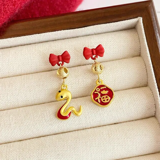 谧月珠宝 蛇来运转 新中式国潮轻奢精致精美大气高级生肖蛇年本命年外出游玩汉服秋冬耳饰好运 合金 耳环 男女同款情侣款