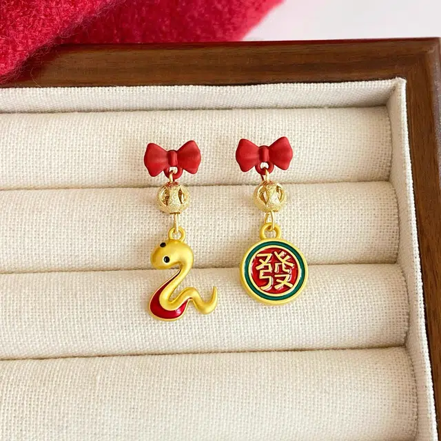 谧月珠宝 蛇来运转 新中式国潮轻奢精致精美大气高级生肖蛇年本命年外出游玩汉服秋冬耳饰好运 合金 耳环 男女同款情侣款