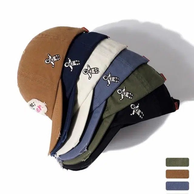 钓鱼熊 日系重磅做旧磨破复古贴布 软顶阿美咔叽工装休闲 棉 鸭舌帽 男女同款情侣款
