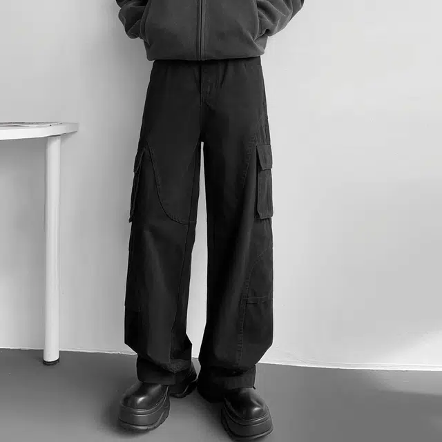 徐太浪 美式复古高街多口袋设计感拼接水洗直筒阔腿宽松休闲裤 男女同款