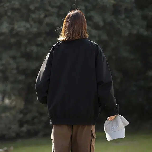 独驰 复古立领设计纯色宽松落肩夹克外套 男女同款