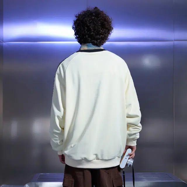 中国航天 宽松字母拼接休闲条纹长袖卫衣 男女同款