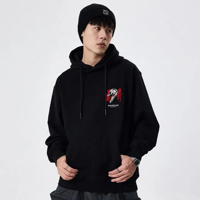 摇滚计划 摇滚万青国潮书法风印花创意纯棉重磅休闲宽松连帽卫衣 男女同款