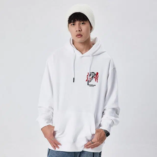 摇滚计划 摇滚万青国潮书法风印花创意纯棉重磅休闲宽松连帽卫衣 男女同款