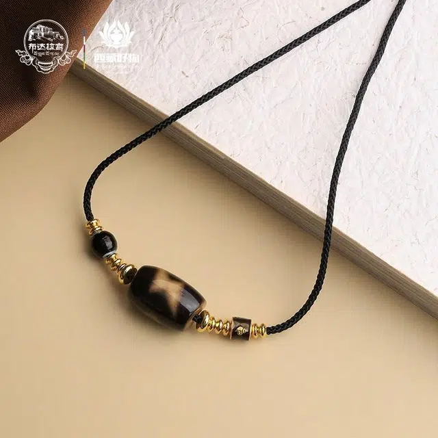 布达拉宫 虎牙天珠吊坠三眼六字真言转运珠 玛瑙 项链 男女同款情侣款