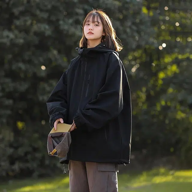 独驰 美式纯色简约双面长袖夹克外套 男女同款