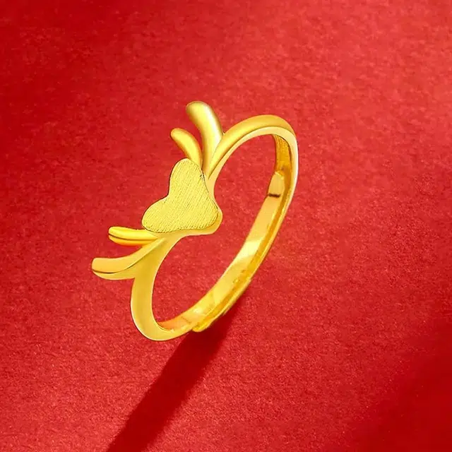 中国珠宝 一鹿有你爱心  甜美 时髦经典百搭 小众设计不撞款 轻奢贵气高级 日常通勤夏日精致单品 足金 按克计价 黄金戒指 女款