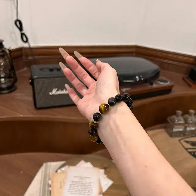 七享 新中式招财转运高级虎眼石佛串珠 精致百搭轻奢美拉德色系好运爆棚平安喜乐寓意本命犯太岁水逆退散 黑曜石 手串 男女同款情侣款