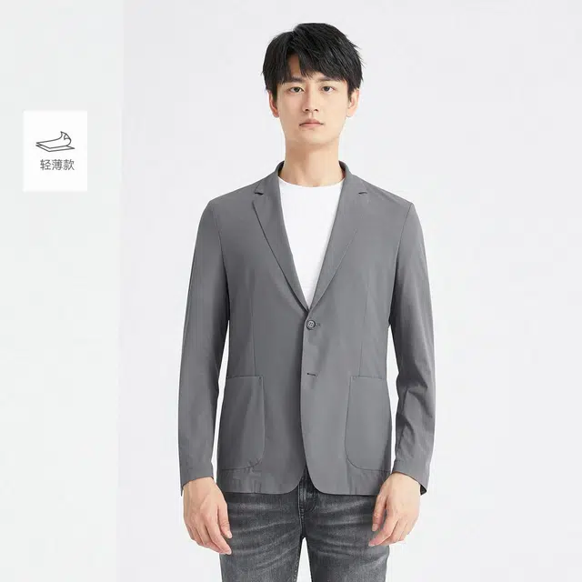 利郎 薄款纯色平驳领商务休闲百搭极简修身西装 男款 碳灰
