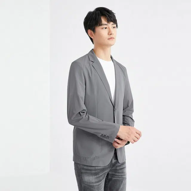 利郎 薄款纯色平驳领商务休闲百搭极简修身西装 男款 碳灰