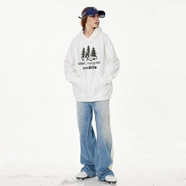 【dme】 连帽宽松印花百搭休闲套头卫衣 男女同款 白色
