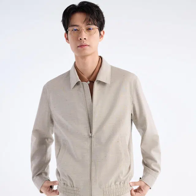 九牧王男裤专家 休闲翻领拉链长袖夹克外套 男款 深卡其