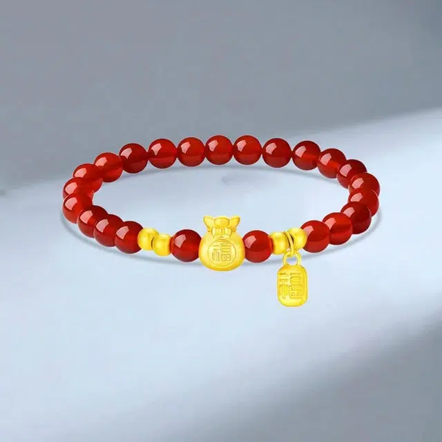 中国珠宝 幸运福袋 新中式国潮招财纳福珠来运转精致高级感轻奢小众 好运 足金 一口价 黄金手串 男女同款情侣款
