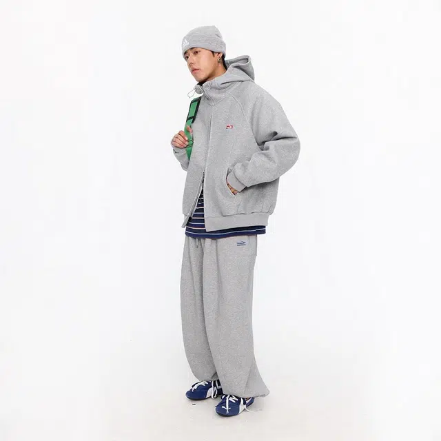 江南先生 美式复古五明治空气层亮色解构连帽开衫卫衣 男女同款