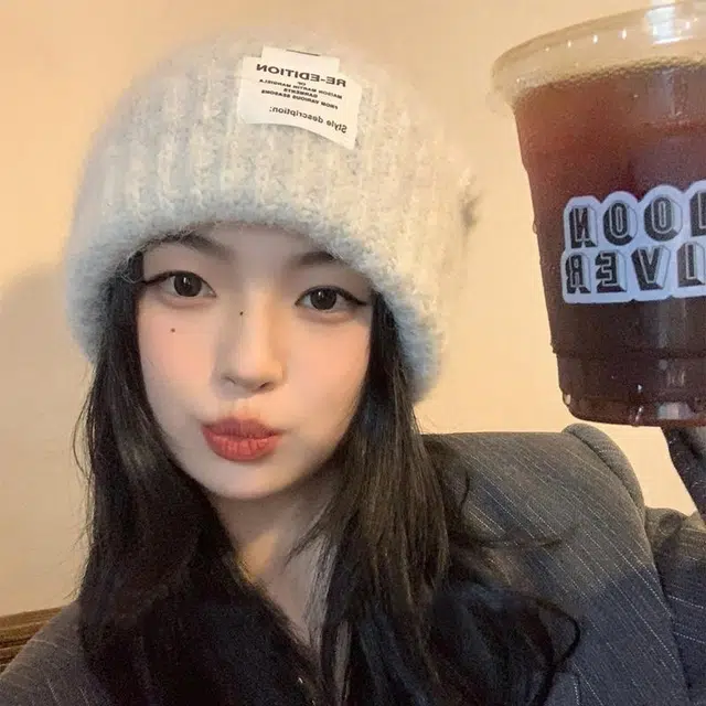 优幽兰 休闲简约纯色高级感秋冬潮堆堆帽保暖百搭冷帽显脸小针织帽韩版潮流宽松大头围帽子 腈纶 绒线帽 女款