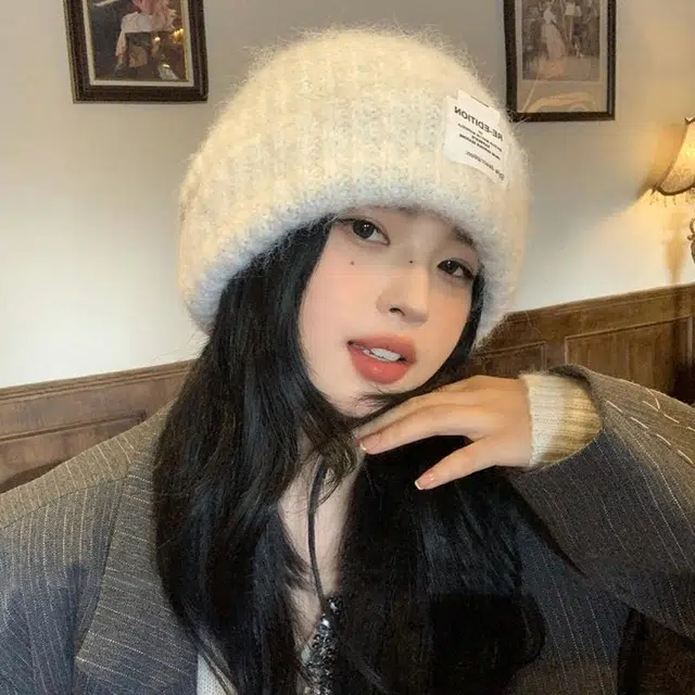 优幽兰 休闲简约纯色高级感秋冬潮堆堆帽保暖百搭冷帽显脸小针织帽韩版潮流宽松大头围帽子 腈纶 绒线帽 女款