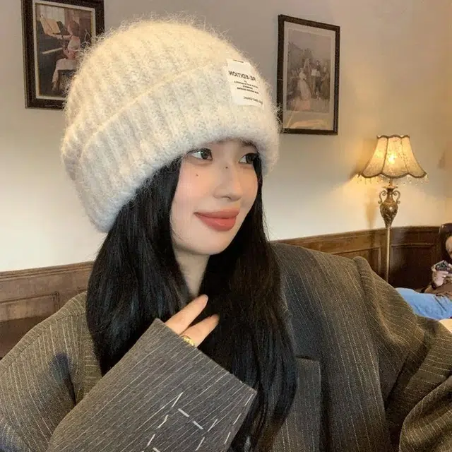 优幽兰 休闲简约纯色高级感秋冬潮堆堆帽保暖百搭冷帽显脸小针织帽韩版潮流宽松大头围帽子 腈纶 绒线帽 女款