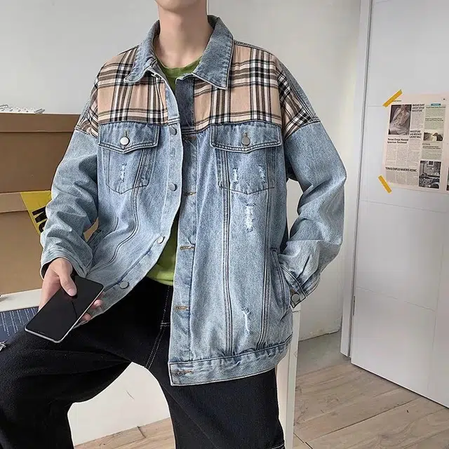 物质公式 美式街头工装教练复古飞行员高街嘻哈个性简约无性别主义分割基础宽松休闲纯色长袖夹克外套 男女同款 浅蓝