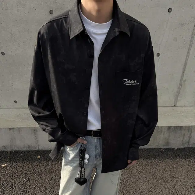 金贝勒 美式纯色宽松翻领舒适休闲百搭长袖衬衫 男女同款