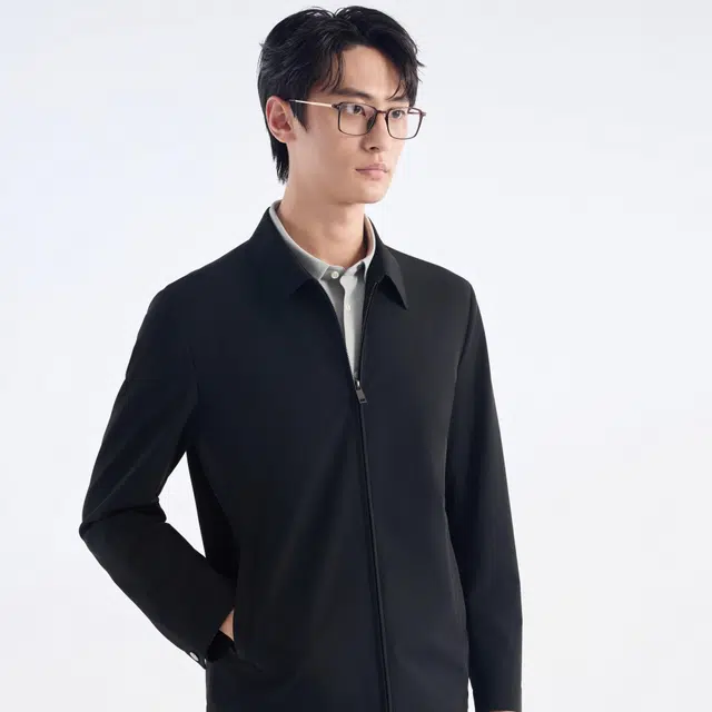 九牧王男裤专家 亲肤时尚个性百搭潮流运动休闲夹克外套 男款 黑色