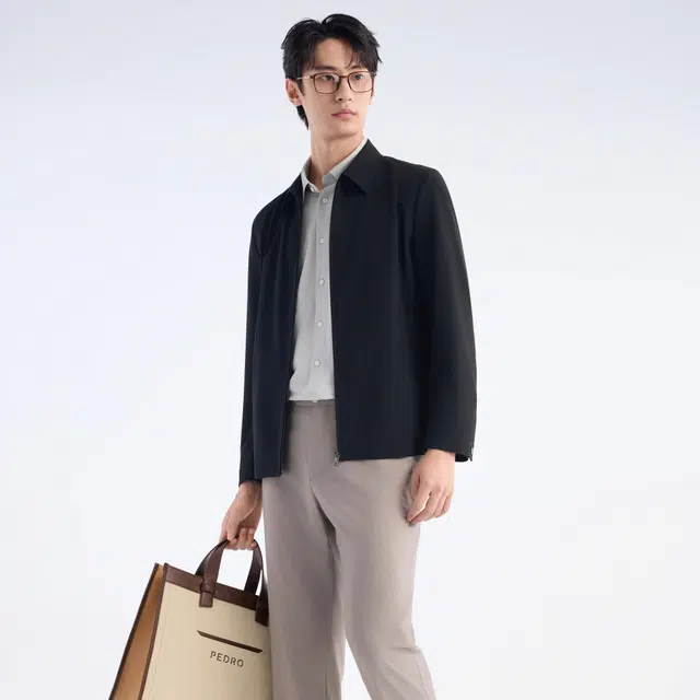 九牧王男裤专家 亲肤时尚个性百搭潮流运动休闲夹克外套 男款 黑色
