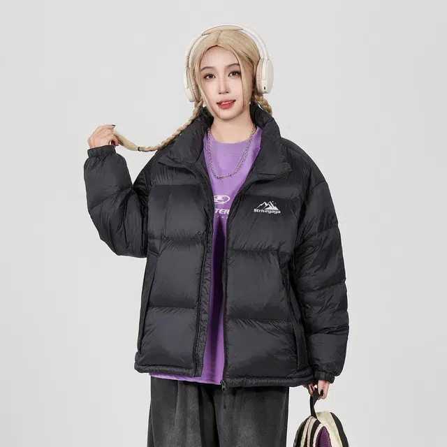 鸭鸭 立领时尚潮流经典撞色宽松舒适保暖防风防寒拉链长袖面包服百搭休闲羽绒服 男女同款