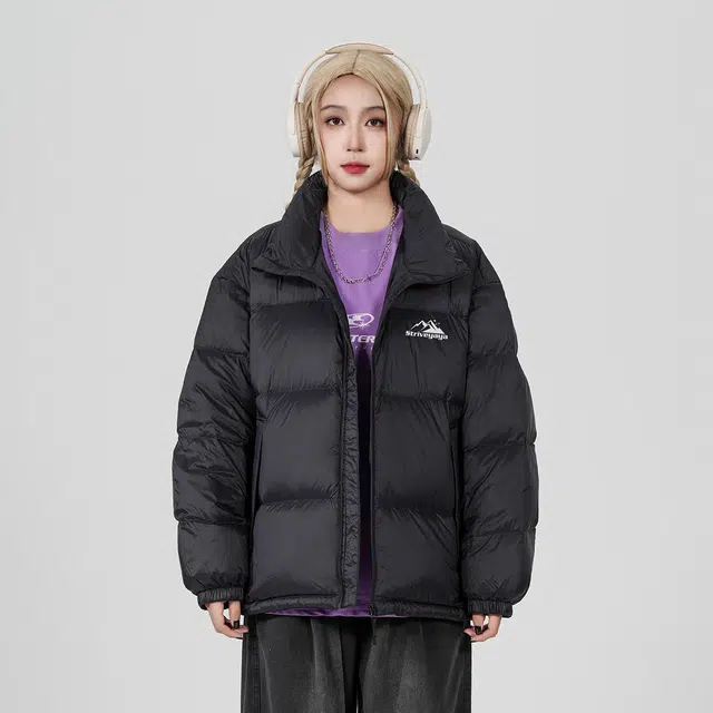 鸭鸭 立领时尚潮流经典撞色宽松舒适保暖防风防寒拉链长袖面包服百搭休闲羽绒服 男女同款