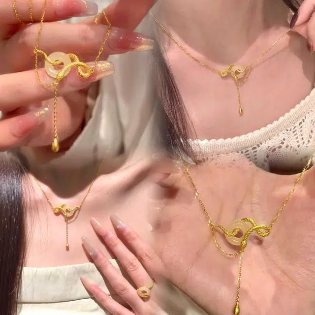 【S999纯银 生肖蛇年 好运灵蛇】 金师傅 招来福禄的灵蛇 平安扣白蛇缘起新中式国风蛇年本命年锁骨小众设计好运 玉髓 项链 女款