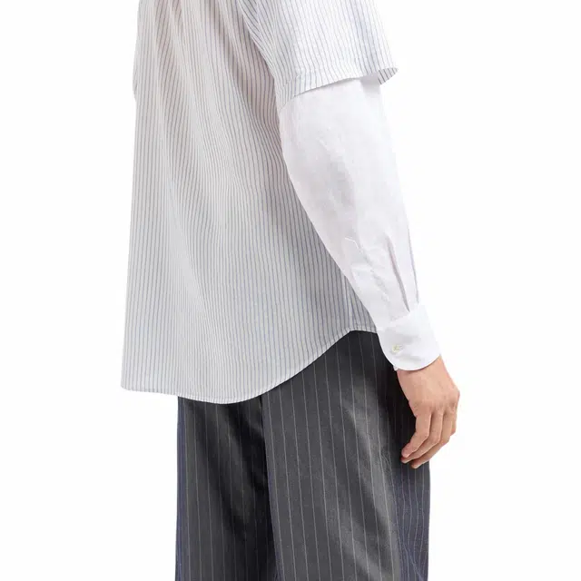 阿玛尼 宽松条纹拼接长袖衬衫 男款 白色