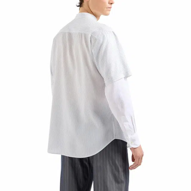 阿玛尼 宽松条纹拼接长袖衬衫 男款 白色
