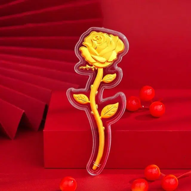 明泰珠宝 玫瑰花 永不凋谢花卉 招财纳福 收藏储蓄新中式 足金 一口价 摆件 男女同款情侣款