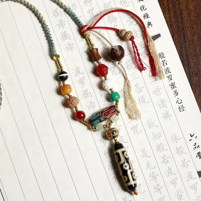 匠锁心玉 九眼天珠 新中式 国潮国风  藏传老天珠 小众设计高级感 招财转运 手工编织 吉祥平安 本命守护#好运 玛瑙 项链 男女同款情侣款