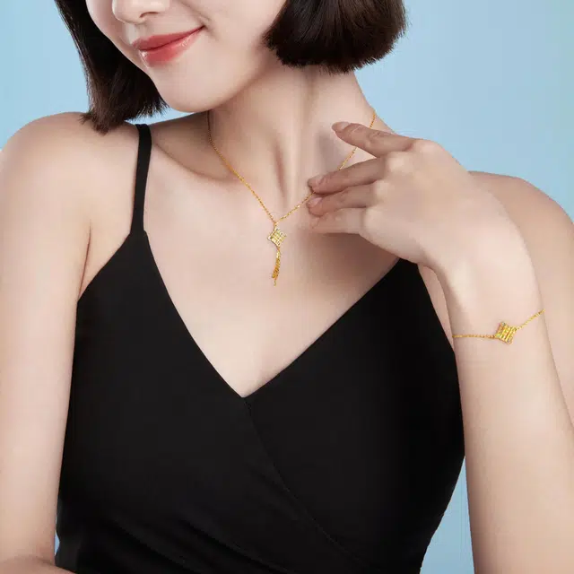 周大福 如意吉祥结爆闪流苏万事称心事事如意 足金 按克计价 黄金项链 女款