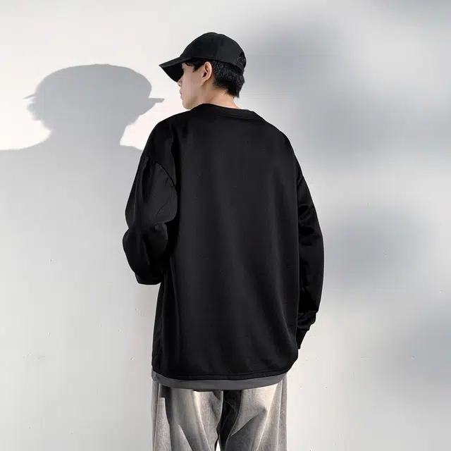 大卫贝肯 美式复古简约字母印花假两件休闲宽松日常百搭圆领卫衣 男女同款
