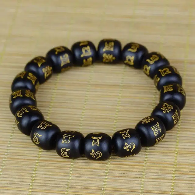 鶄鲤 老型桶珠佛珠雕刻描金#好运 黑檀 手串 男女同款情侣款