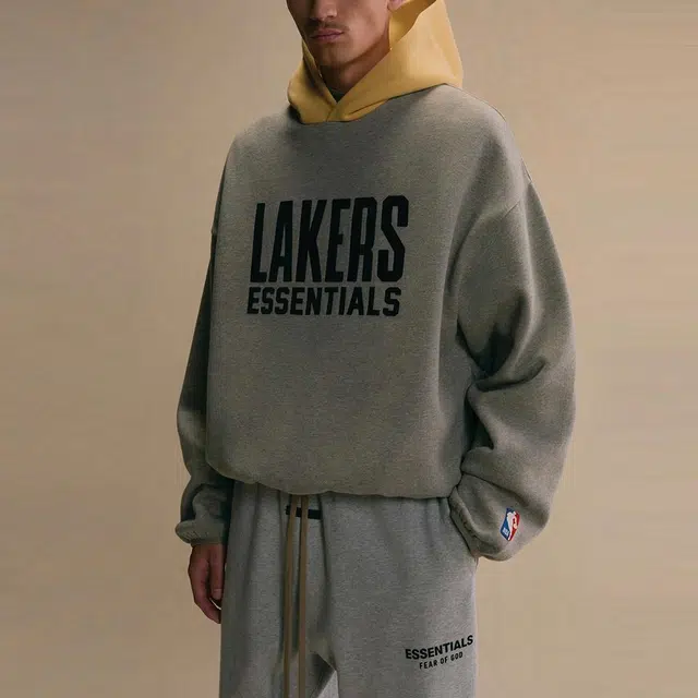 Fear of God Essentials x NBA FW24 Essentials Lakers Hoodie logo Warm Heather