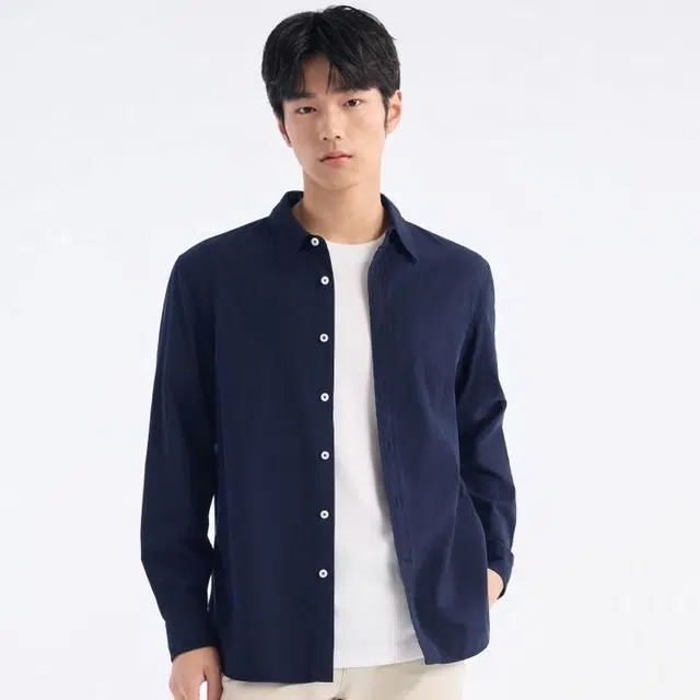 九牧王男裤专家 小方领休闲纯色长袖衬衫 男款